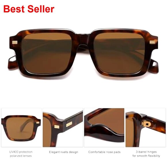 Trendy Square Polarized Sunglasses, Retro Vintage Rectangle Shades for Women Men main image 7